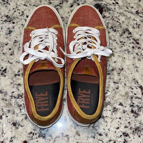 Frye Gia Canvas Leather Low Lace Up Sneakers Rust Terracotta Women’s Size 6 - Picture 5 of 9